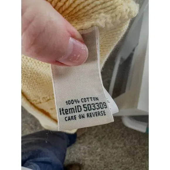Vintage LL BEAN Women's Cabled Cotton Sweater Yellow Crew Neck Small - Picture 5 of 6